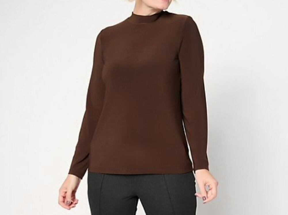 Dennis Basso Size XS Chocolate Italia Knit Long Sleeve Top A712632 NWOT